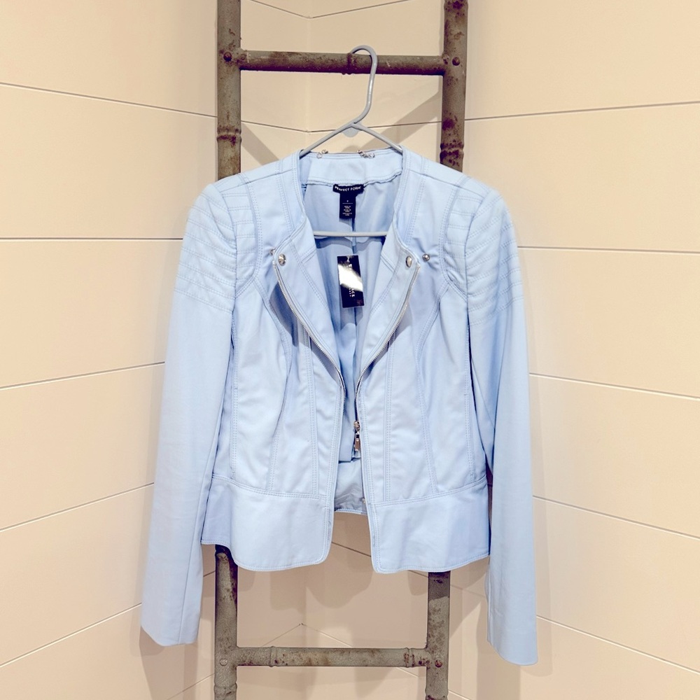 White House Black Market Light Blue Moto Jacket